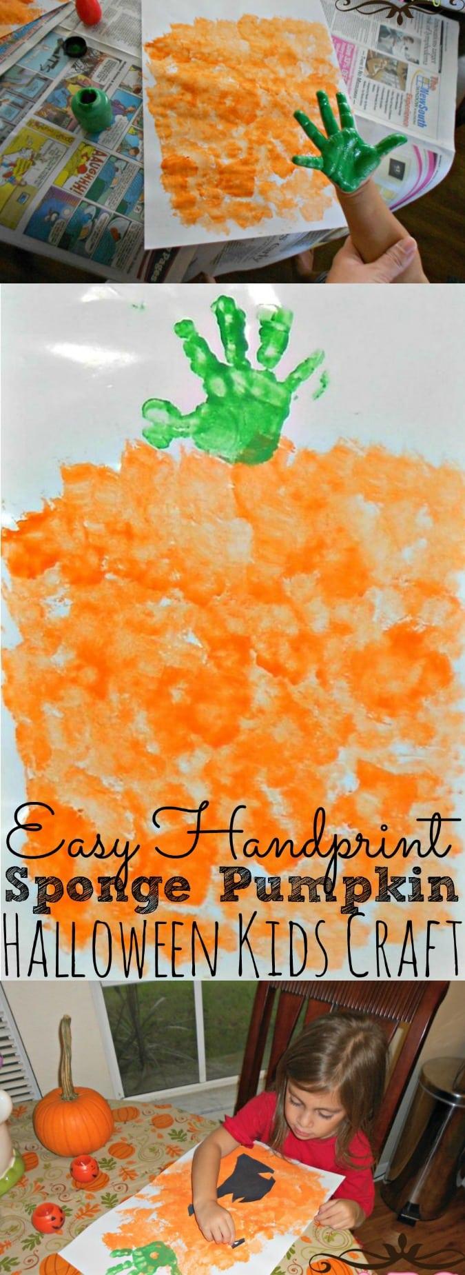 Easy Handprint Sponge Pumpkin Kids Craft - simplytodaylife.com