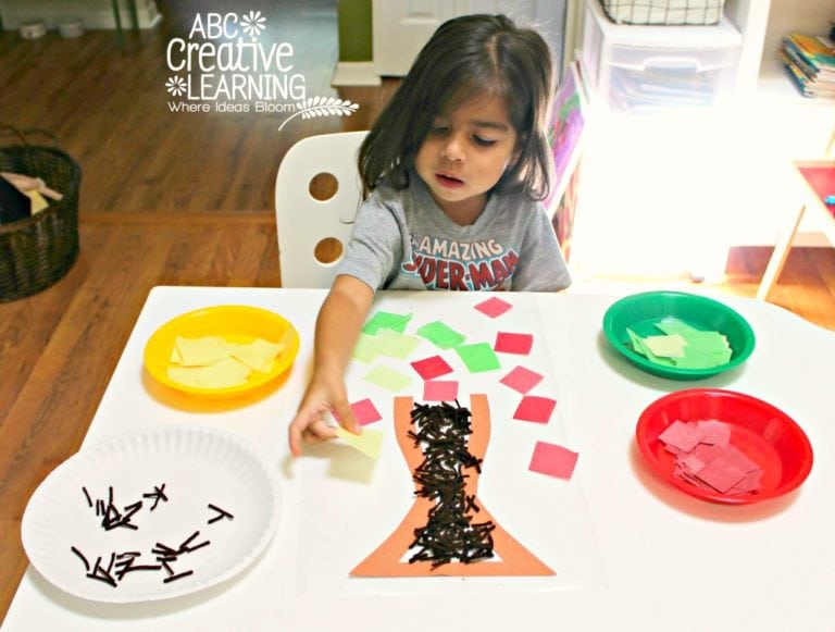 Fine Motor Skills Contact Paper Fall Tree Craft - Simply Today Life