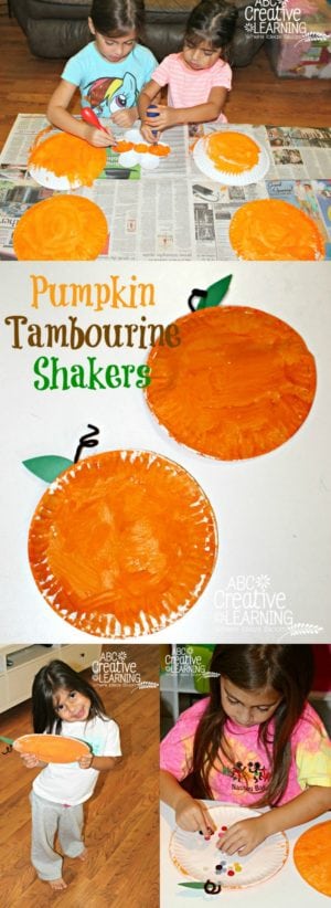 Pumpkin Tambourine Shakers Paper Plate Craft - Simply Today Life