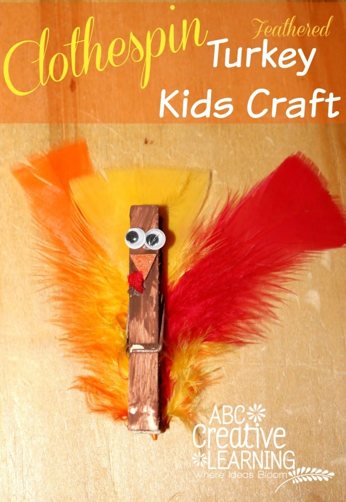 Clothespin Feathered Turkey Kids Craft - simplytodaylife.com