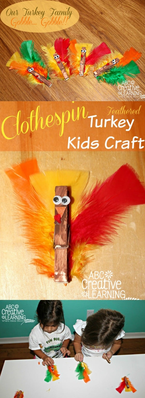 Clothespin Feathered Turkey Kid Craft - simplytodaylife.com