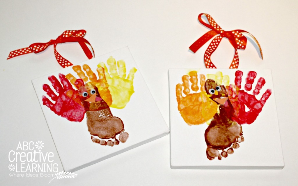 Fun Handprint and Footprint Turkey Craft for Kids. T is for Turkey Craft