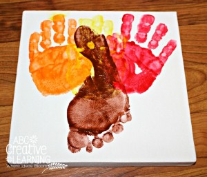 Handprint and Footprint Turkey Kids Craft Canvas Art