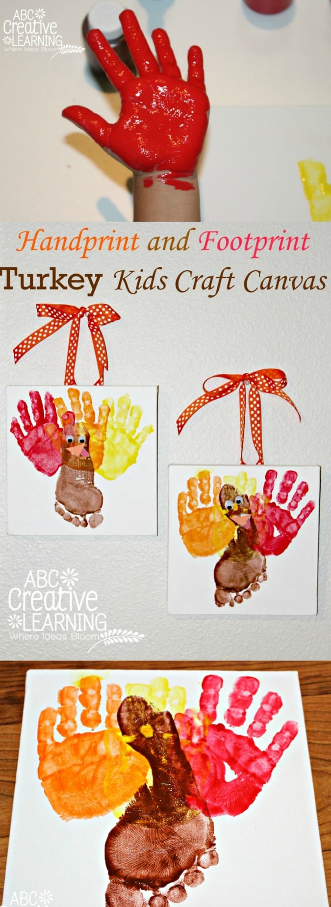 Handprint and Footprint Turkey Kids Craft Canvas