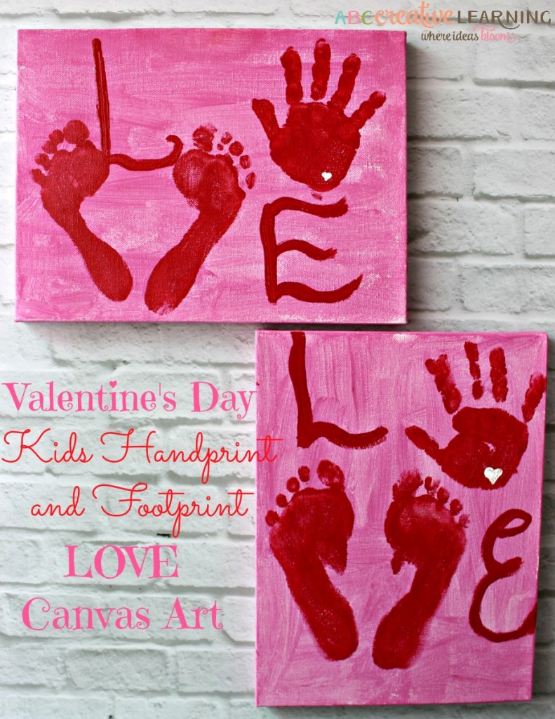 Valentine’s Day Kids Handprint and Footprint LOVE Canvas Art