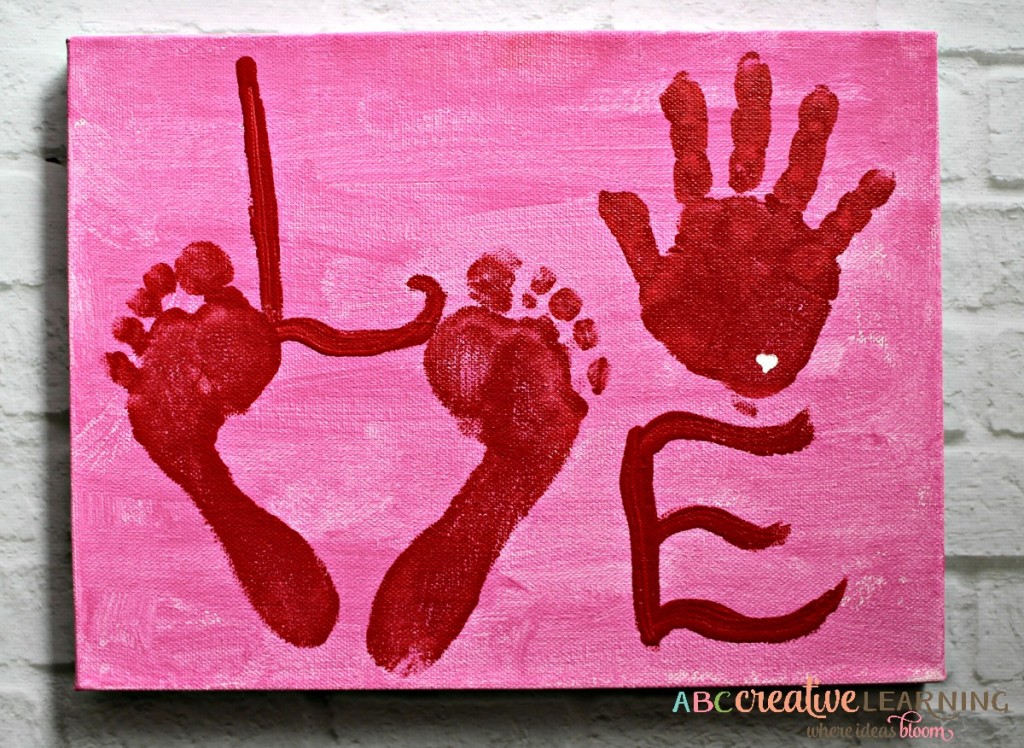 Valentine's Day Kids Handprint and Footprint LOVE Canvas Art Handprints