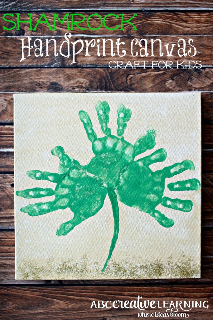 Shamrock Handprint Canvas Craft for Kids using your child's hand and green paint.