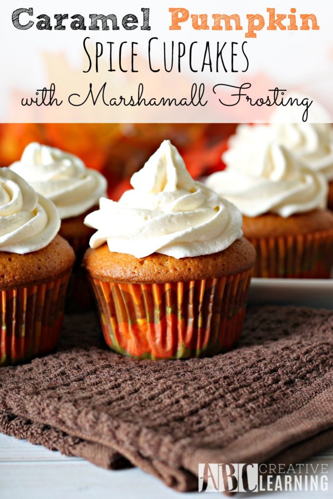Caramel Pumpkin Spice Cupcakes with Marshmallow Frosting