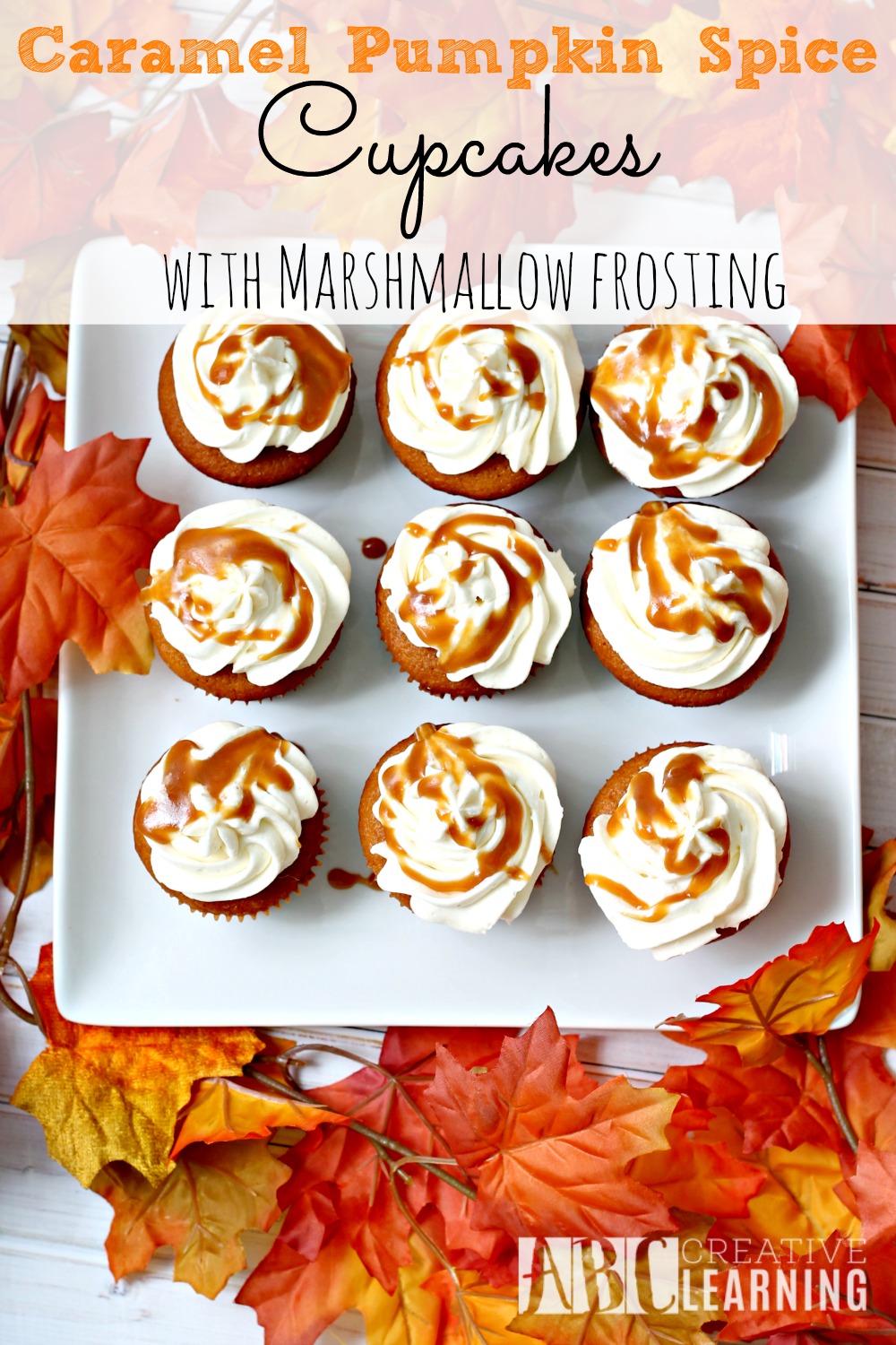 Caramel Pumpkin Spice Cupcakes with Marshmallow Frosting falls