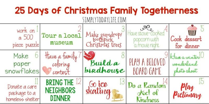 25 Days of Christmas Family Togetherness Activity Calendar