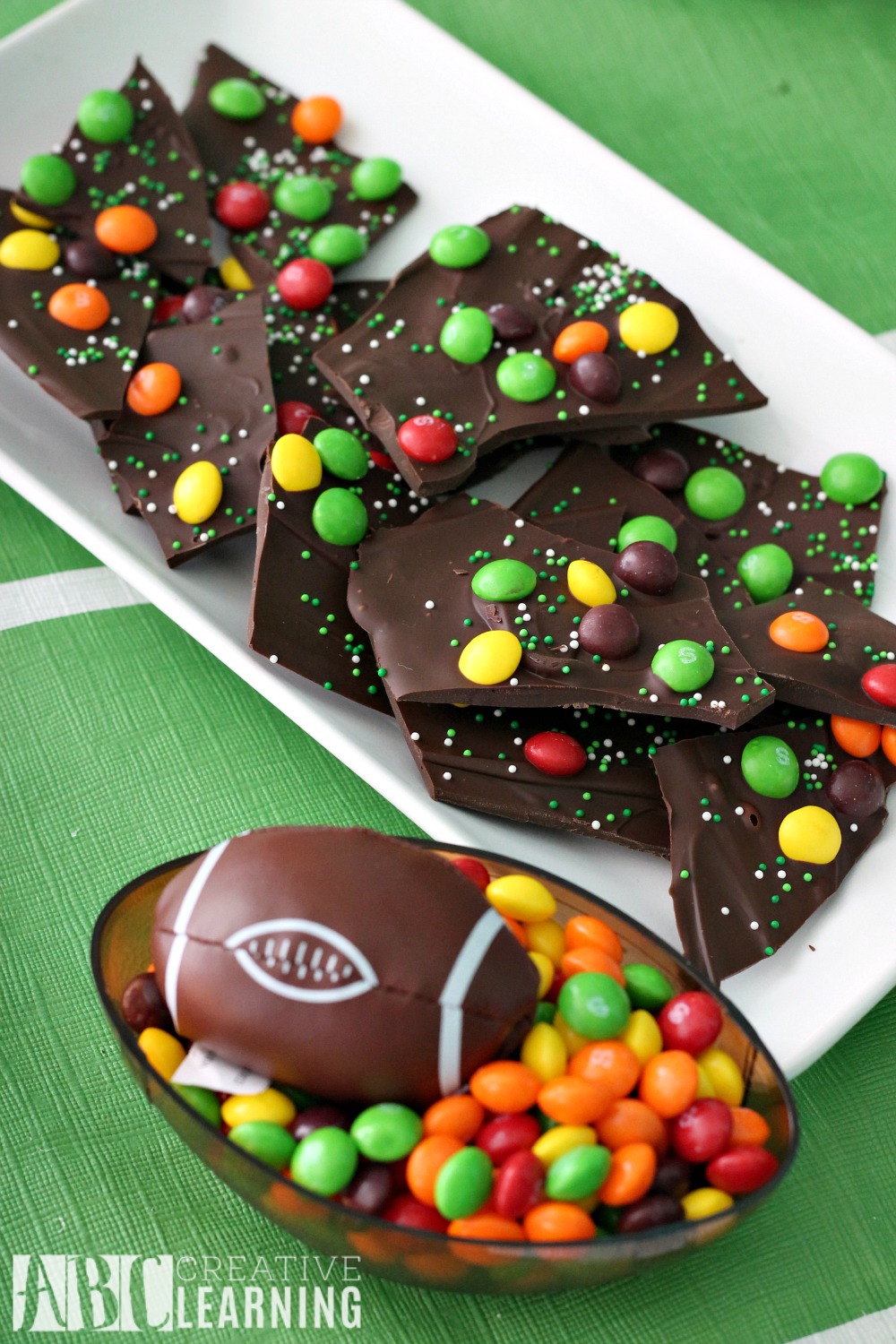 Family Friendly Themed Football Party Skittles Chocolate Bark