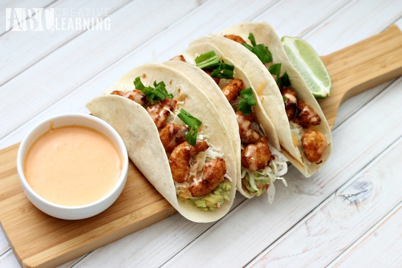 Sweet and Spicy Guacamole Shrimp Tacos appetizer