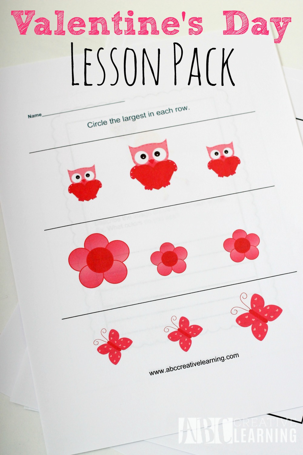 Valentine's Day Lesson Pack Sizing