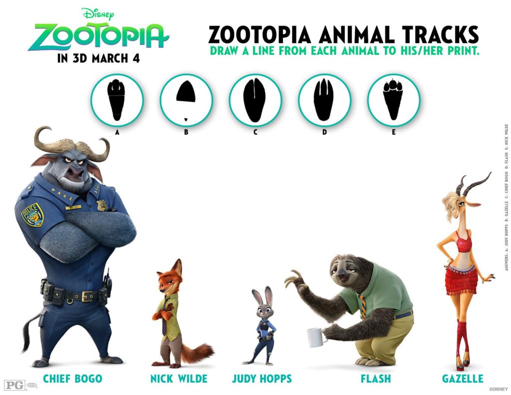 New #Zootopia Coloring and Activity Sheets Animal Tracks