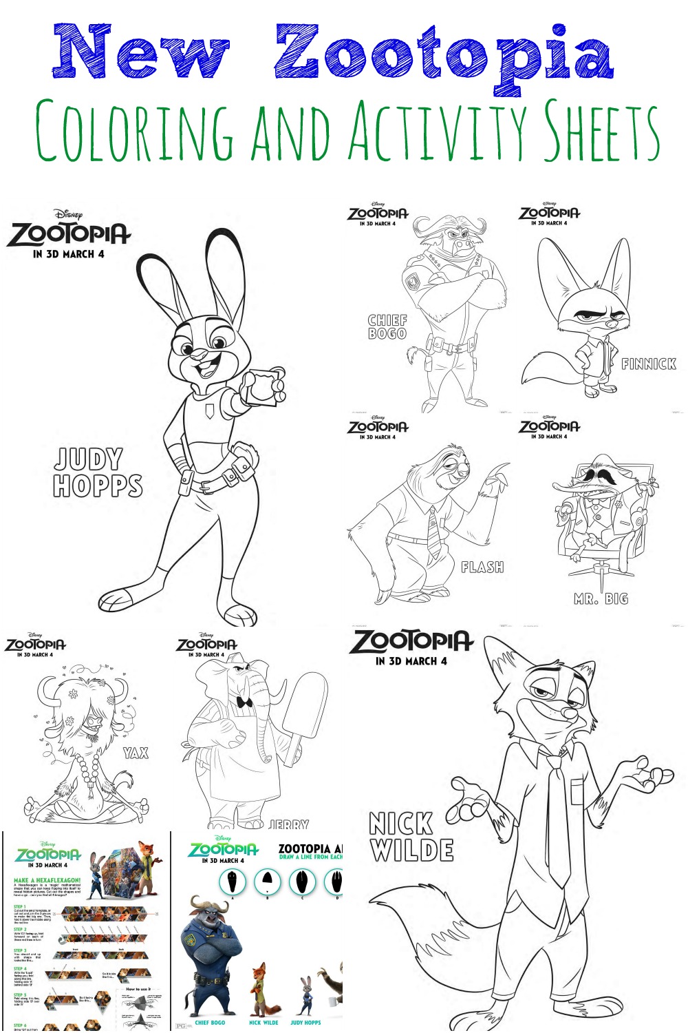 Zootopia Coloring and Activity Sheets
