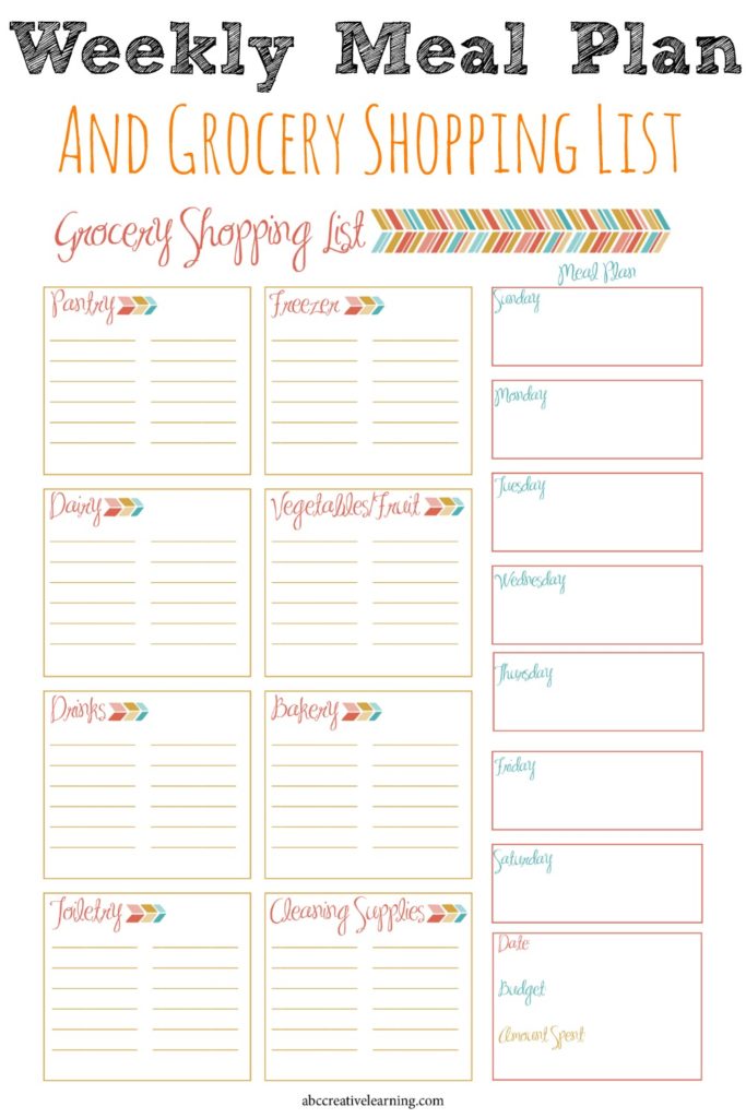 Weekly Meal Planner and Grocery Shopping List