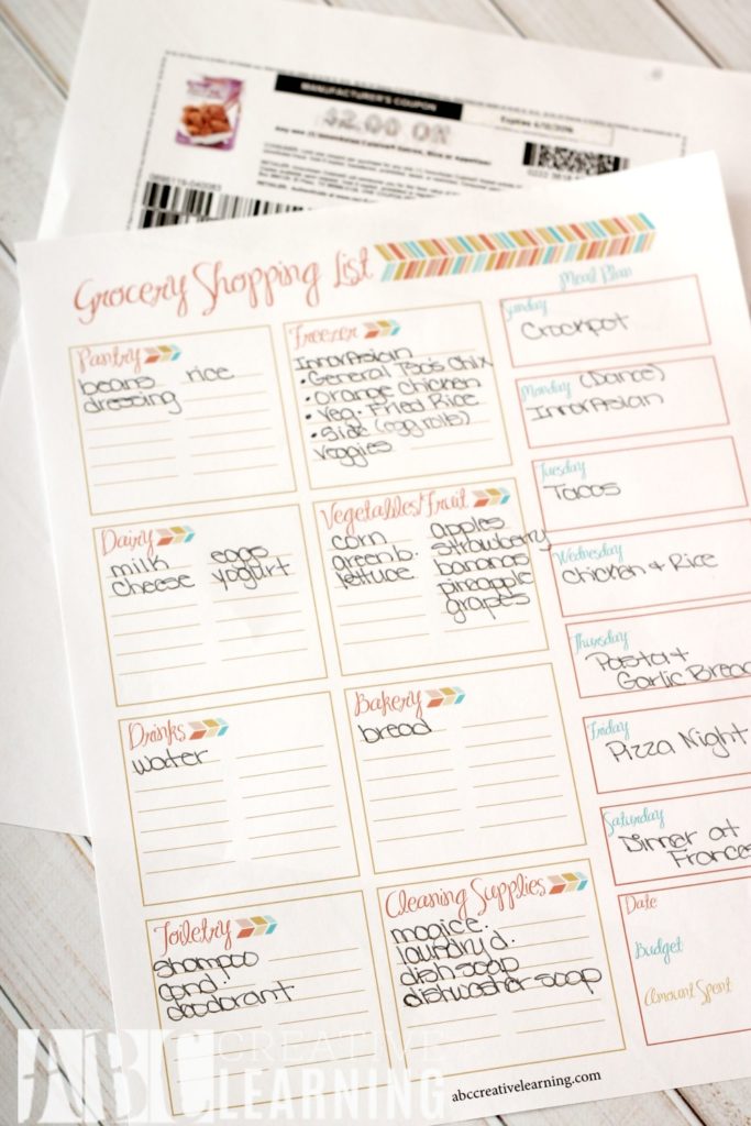 Weekly Meal Planner and Grocery Shopping List List
