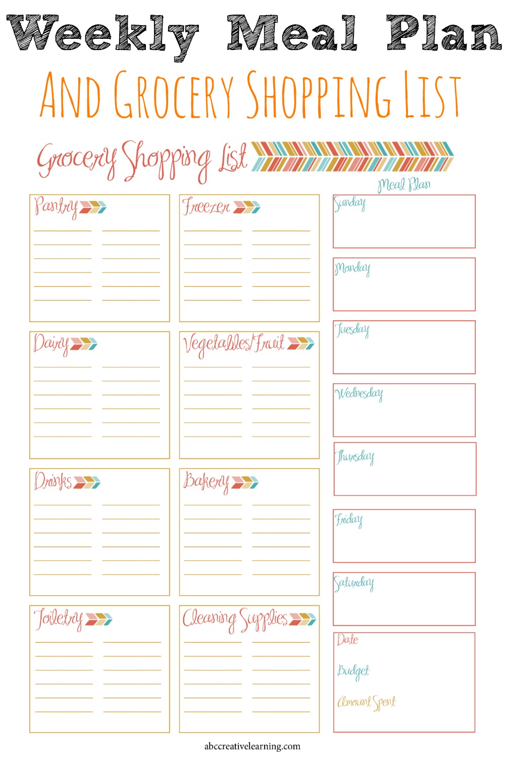 Free Printable Weekly Meal Planner Template With Grocery List