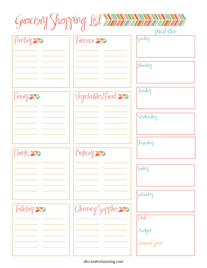 Weekly Meal Planner and Grocery Shopping List