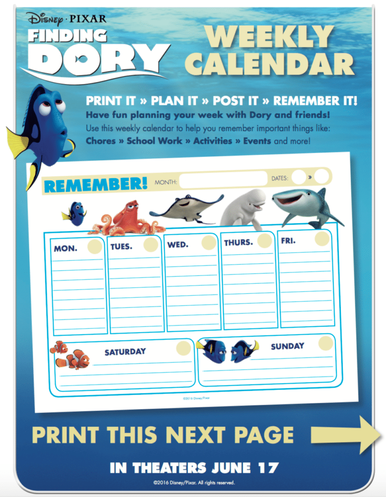 Finding Dory Memory Game Calendar