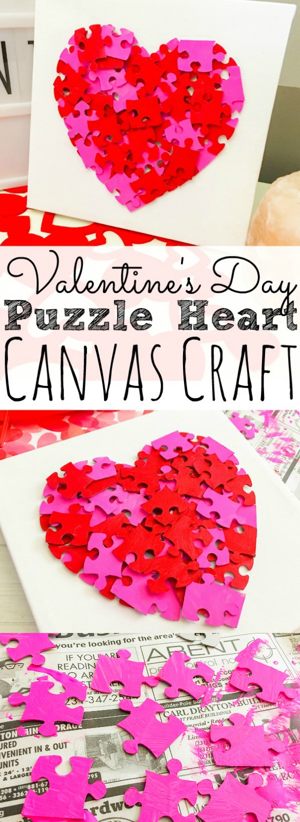 Valentine's Day Puzzle Heart Canvas Craft - simplytodaylife.com