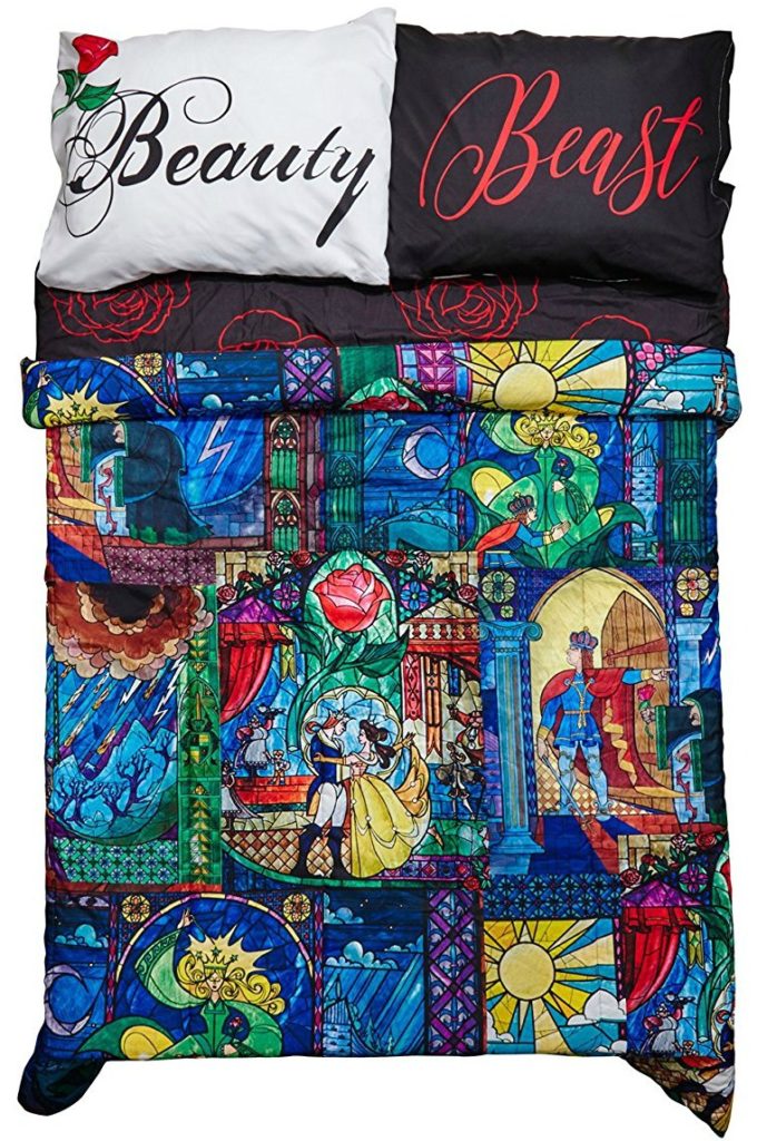 New Disney Beauty And The Beast Stained Glass Belle Roses Full Queen Comforter 