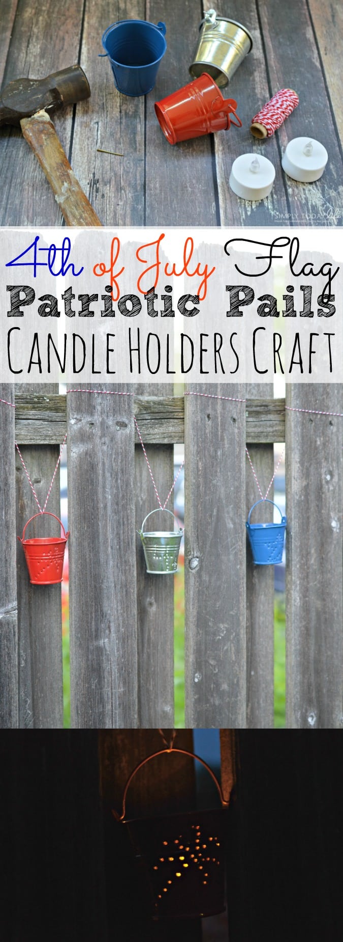4th of July Patriotic Pails Candle Holders Craft - simplytodaylife.com