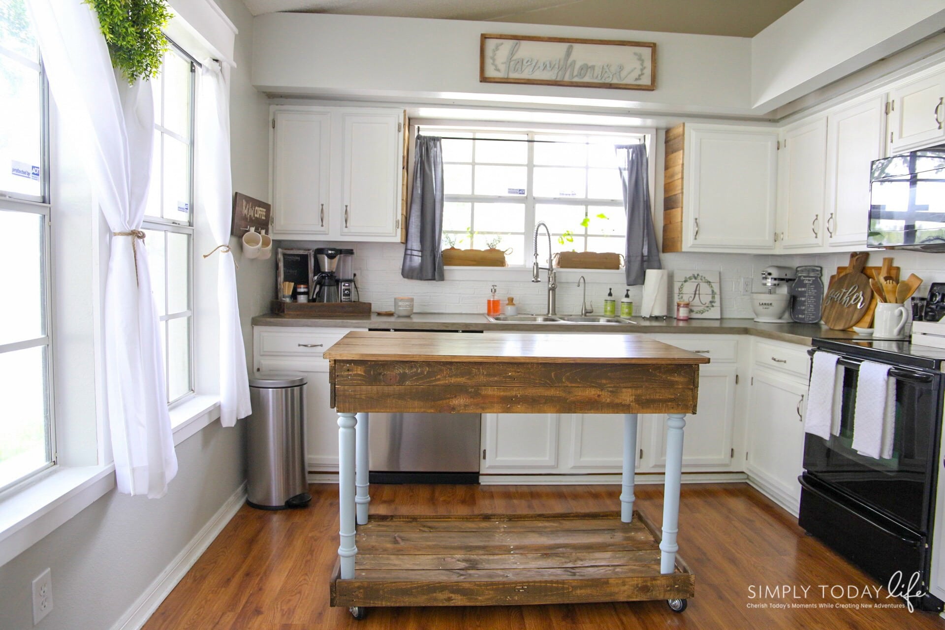 Diy farmhouse kitchen island with online seating