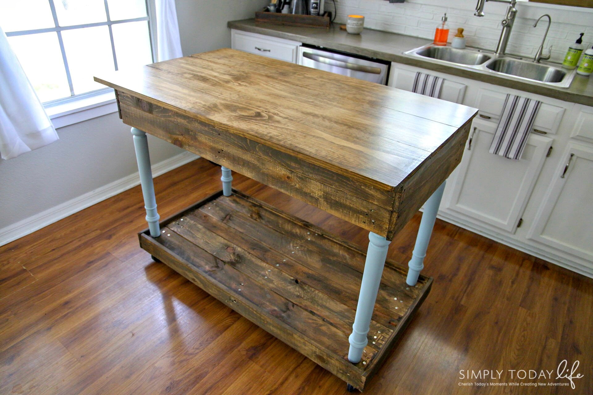 DIY Kitchen Island From Desk and Pallet Wood | Farmhouse Style - simplytodaylife.com