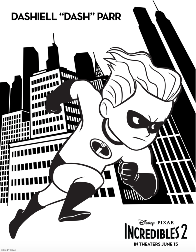 Incredibles 2 -Dash Incredible Coloring Sheet