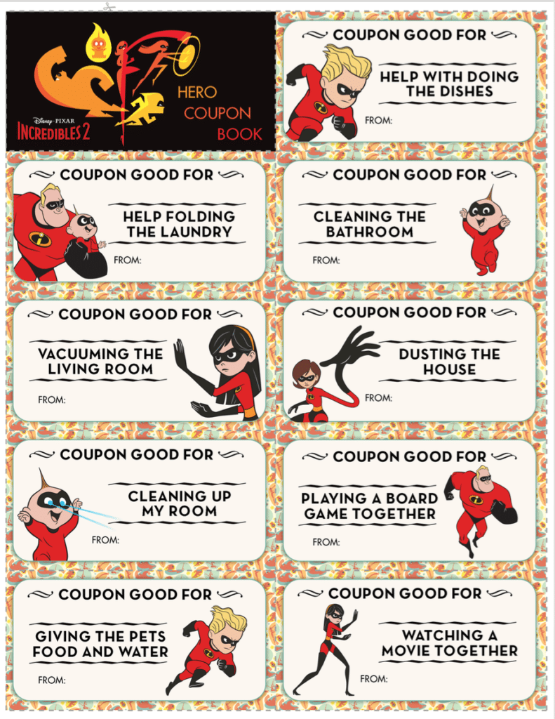 Incredibles 2 Hero Book Coupon Printable Example