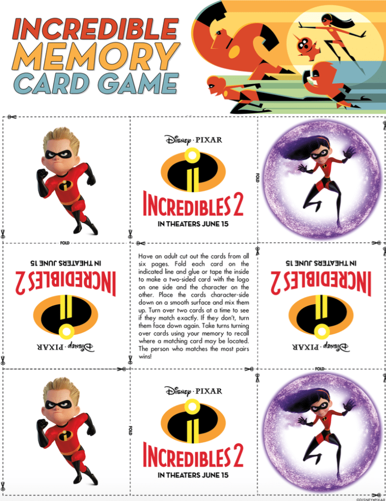 Incredibles 2 Memory Game Printable