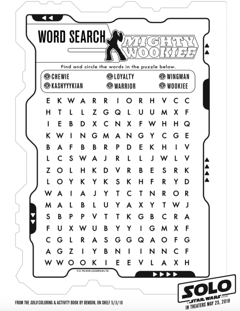 Solo A Star Wars Story Word Search Page