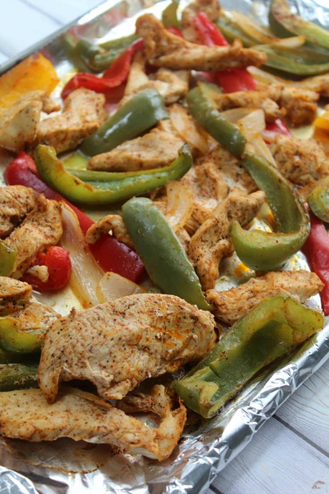 Sheet Pan Chicken Fajitas with Avocado Crema