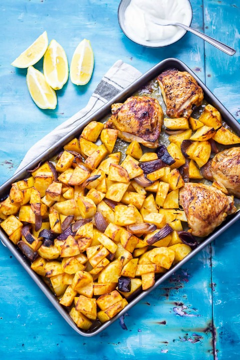 Sheet Pan Harissa Chicken and Potatoes