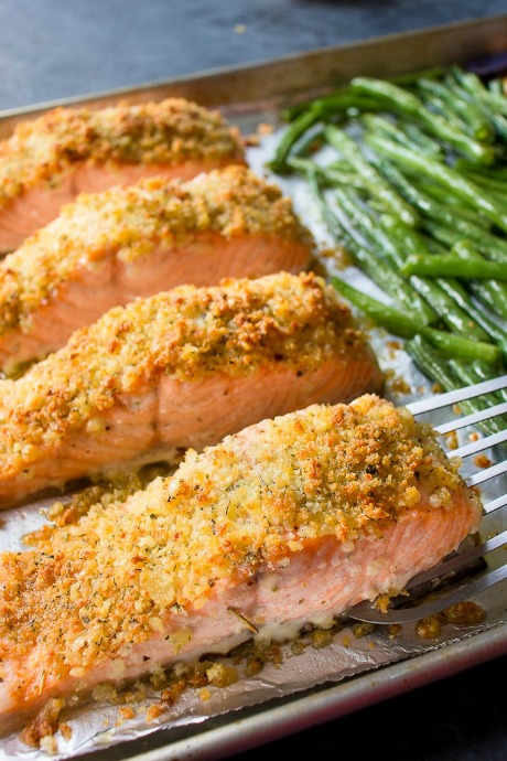 Sheet Pan Salmon Oreganata With Green Beans And Potatoes