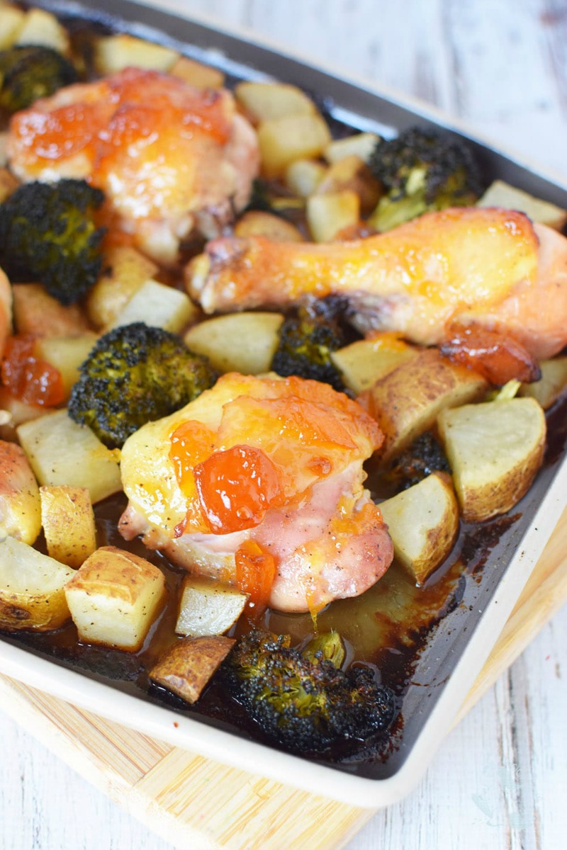 PEACH CHICKEN SHEET PAN DINNER