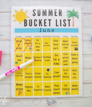 Printable Summer Bucket List Calendar