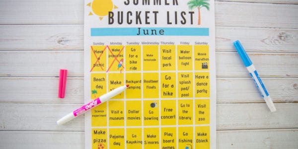 Printable Summer Bucket List Calendar