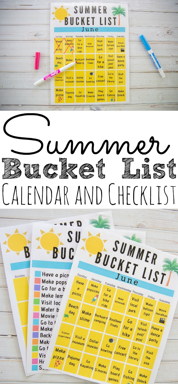 Printable Summer Bucket List Calendar