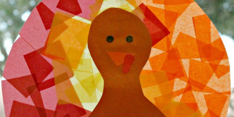 Tissue Paper Stained Glass Turkey Kids Craft